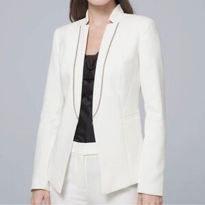 WHBM white blazer with silver beaded trim